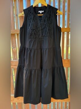 Chico’s Black Sleeveless Tiered Dress Textured Front Size 1 (Medium)